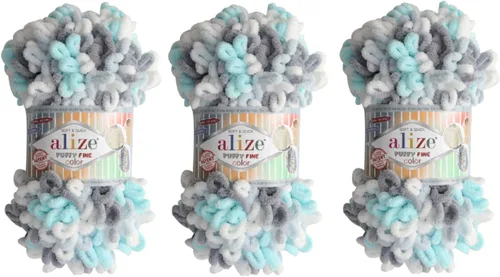 Miniatura 4 de Alize Hilo para manta de bebé de color fino, lote de 3 skn 10.58 oz 48yds 100% micropoliéster, hilo suave para tejer a mano, súper grueso, 5925