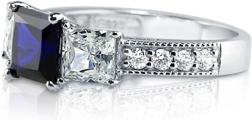 Miniatura 3 de BERRICLE Sterling Silver 3-Stone Wedding Engagement Promise Rings for Her, Stackable Band Ring Set for Women, Cubic Zirconia CZ - Sapphire-Blue