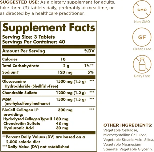 Miniatura 2 de Solgar Glucosamina Ácido Hialurónico Condroitina MSM (sin Mariscos) 120 Tabletas - 2 Botellas