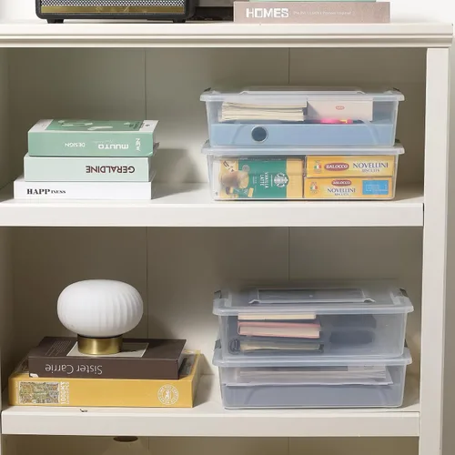 Miniatura 2 de novelinks Contenedores de almacenamiento apilables transparentes con tapa, cajas de almacenamiento de plástico duradero para oficina en casa