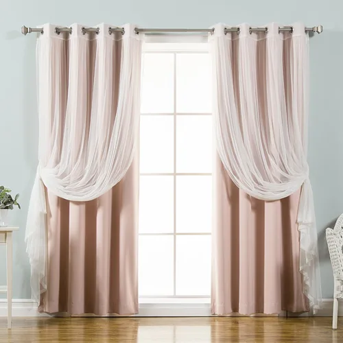 Best Home Fashion Mix and Match - Juego de 4 cortinas de tul transparente y opacas, con ojales de acero inoxidable y níquel Rosa empolvado