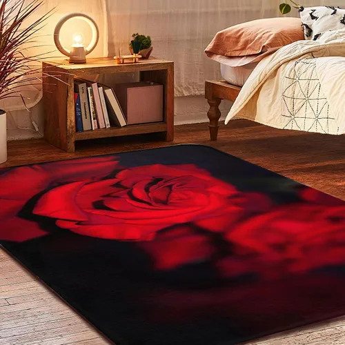 Miniatura 6 de Alfombras de área con diseño de rosa roja abstracta, alfombra de hojas negras de 1,52 x 2,13 m lavable para sala de estar, alfombra