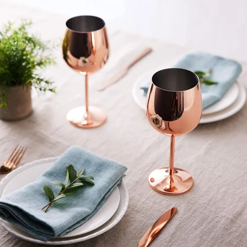 Miniatura 4 de Oak & Steel - Juego de 4 copas de vino de acero inoxidable de oro rosa en caja de regalo de Navidad, copa de vino de metal de 18 onzas, copas