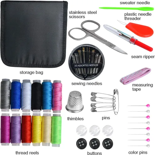 Miniatura 2 de Kit de costura, mini kits de costura portátil con cremallera para adultos, viajeros, principiantes, emergencias, reparación familiar, suministros