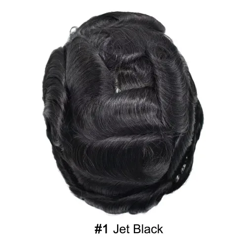 Miniatura 2 de Toupee - Sistema de reemplazo de cabello humano real de 0.004 in para hombres, con inyección, poliuretano duradero, piel fina, línea capilar
