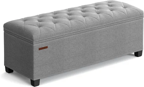 Miniatura 9 de SONGMICS Banco otomano de almacenamiento de terciopelo, reposapiés con patas, 15.7 x 43 x 15.7 pulgadas, banco de extremo de cama, baúl de Blanco