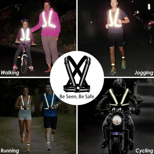 Miniatura 5 de Chaleco de seguridad reflectante, 2 piezas, chaleco de alta visibilidad, correas ajustables para correr, ciclismo, caminar y montar al aire libre