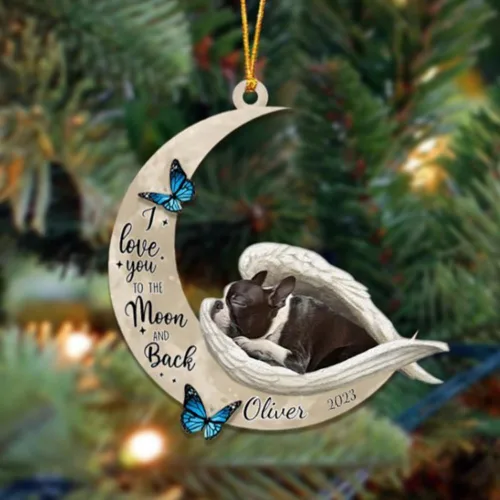 Miniatura 43 de Adorno colgante personalizado de ángel durmiendo en la luna, perro sabueso afgano, nombre personalizado, acrílico impreso en 2D plano – cumpleaños