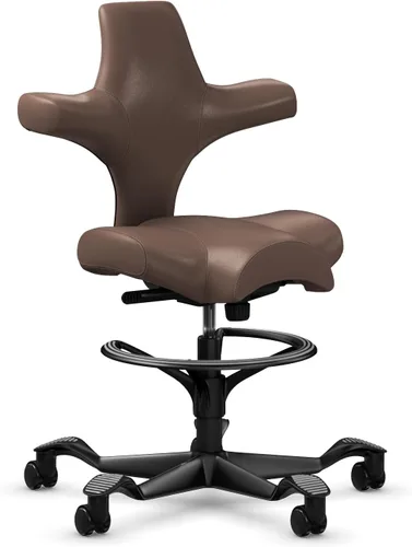 Miniatura 32 de HAG Capisco Silla de escritorio estándar ajustable, marco negro, asiento negro de vinilo ónix