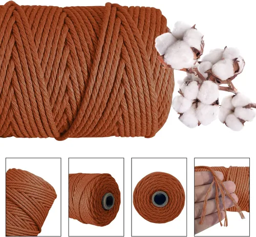 Miniatura 3 de Cuerda de macramé gruesa de algodón natural de 0.118 in x 109 yardas, cuerda de algodón trenzado de 4 hebras para macramé suave, color natural, Rojo