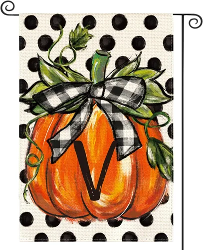 Miniatura 30 de AVOIN colorlife Bandera de jardín con monograma de otoño con letra G, diseño de calabaza, de 12 x 18 pulgadas, doble cara exterior, pequeña