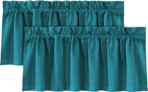 Miniatura 21 de H.VERSAILTEX Cenefas de cortina 100% opacas para ventanas, 2 paneles con aislamiento térmico, bolsillo para barra, pequeña cenefa corta para cocina
