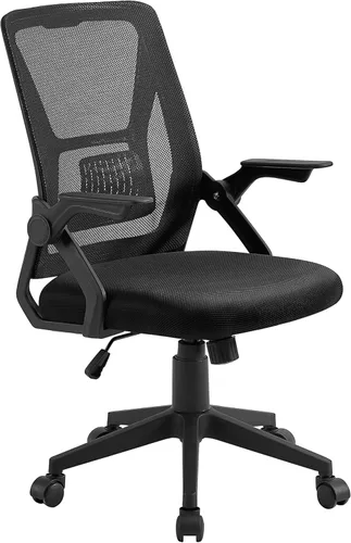 Miniatura 8 de VECELO Silla de oficina ergonómica giratoria de respaldo medio con brazos ajustables, soporte lumbar de malla para trabajo de computadora