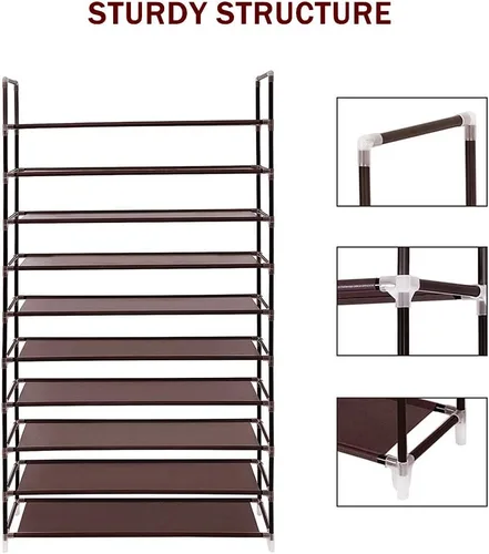 Miniatura 4 de Zapatero de 10 niveles, 50 pares de organizador de zapatos de tela no tejida, gabinete organizador de torre de zapatos, estante de ahorro de espacio