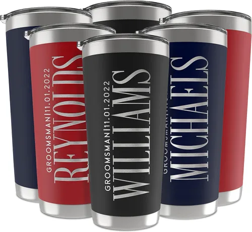 Miniatura 16 de Regalos de padrinos de boda, vaso personalizado con inicial grabada, nombre y título, 20 onzas, 3 colores, vaso de acero inoxidable de doble pared