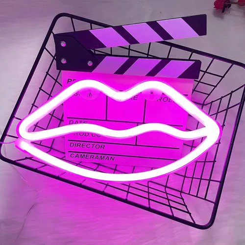 Miniatura 6 de ENUOLI Letreros de neón con forma de labios, luz nocturna rosa, luz de pared LED, luces de neón decorativas románticas para dormitorio, bar