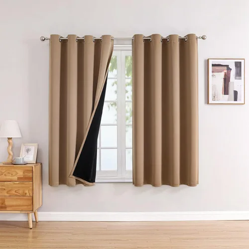 Miniatura 75 de ChrisDowa - Cortinas 100% opacas, para dormitorio, con forro negro, 2 capas gruesas, aislamiento térmico y ojales, 63 pulgadas de largo, juego de 2