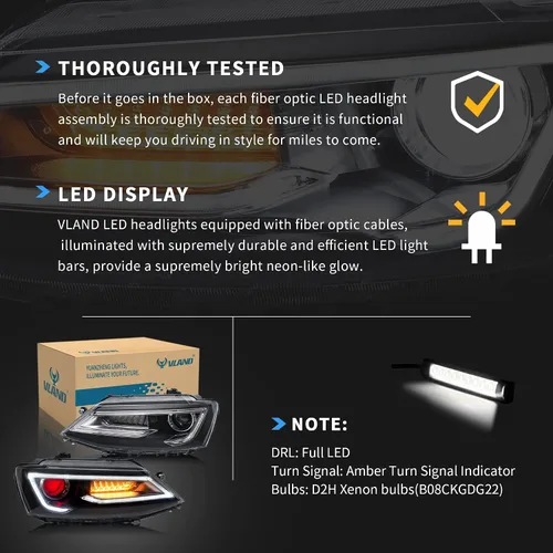 Miniatura 4 de VLAND Faros delanteros de proyector compatibles con Je-tta 2012-2018 (no compatible con TDI Wagon) Demon Eyes+Swithchback, necesita bombillas
