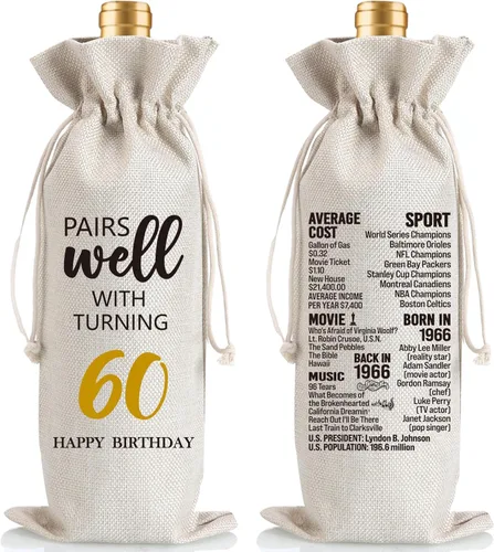 Ideas de regalo de cumpleaños 60 para mujeres y hombres, decoración de fiesta de cumpleaños de 60 años, regalos de bolsa de vino, decoración de