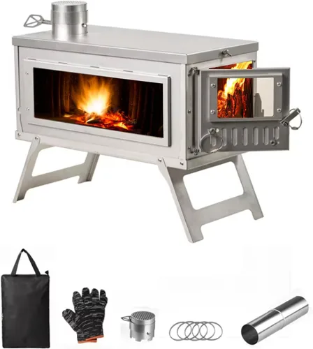 Estufa de camping para carpas calientes, horno plegable, estufa de leña de acero inoxidable con tubo plegable, estufa de leña portátil para camping,