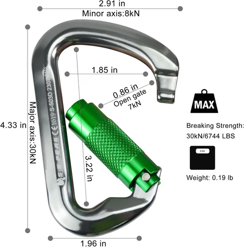 Miniatura 5 de SEPEAK UIAA - Mosquetones de escalada de 30 kN con cierre de rosca, mosquetones profesionales de servicio pesado para escalada, montañismo, rappel