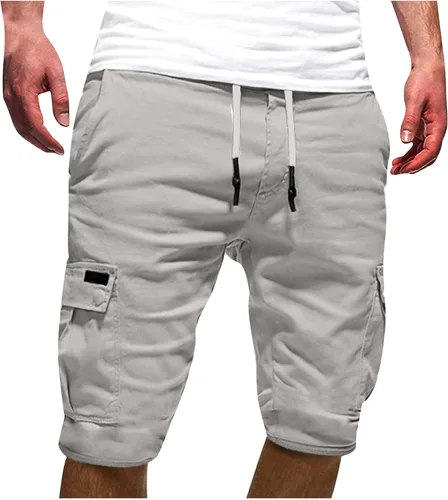 Lisgai Mens Cotton Loose Drawstring Cargo Short Summer Elastic Waistband Relaxed Fit Work Shorts Outdoor Shorts with Pockets