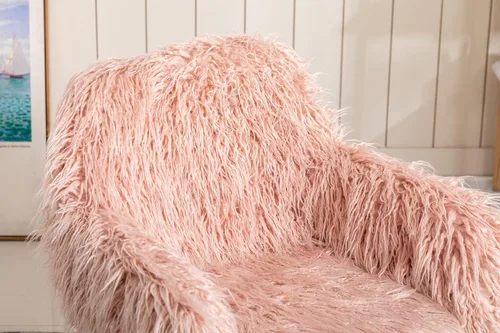 Miniatura 8 de Silla de escritorio de piel sintética con ruedas, moderna silla de tocador de maquillaje peluda para niñas y mujeres, sillas de escritorio tapizadas