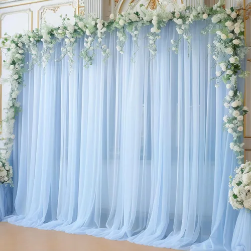 Cortina de telón de fondo de tul azul bebé de 10 x 10 pies para fiestas, cortinas de fondo transparentes para bodas, baby shower, baby shower,