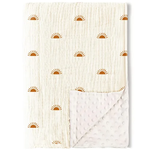 Miniatura 13 de Konssy Mantas para Bebé Unisex para Niños y Niñas, Mantas de Guardería Minky Súper Suaves con Frente de Algodón de Muselina y Respaldo de Vellón