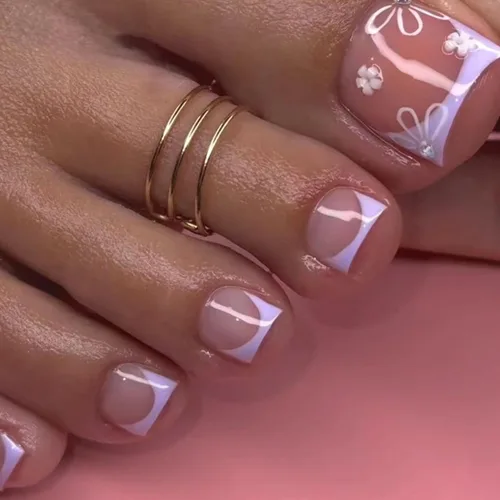 Miniatura 20 de Uñas postizas a presión con punta francesa blanca, uñas postizas cuadradas con diamantes de imitación, acrílico, rosa, polvo de purpurina, puntas