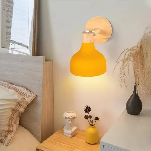 Miniatura 3 de Lámpara de pared E27 retro regulable escandinava para dormitorio, sala de estar, pasillo, cocina, iluminación interior (Amarillo, 2 piezas)