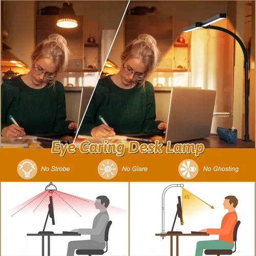 Miniatura 5 de Lámpara de escritorio pequeña para oficina, dormitorio, hogar, luz de escritorio para cuidado de los ojos, 18 W, lámpara de mesa regulable