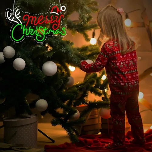 Miniatura 6 de Letrero de neón de Feliz Navidad, letreros de neón regulables JGHTURIE para decoración de pared, letrero iluminado para fiesta de Navidad, bar