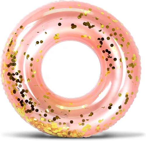 Miniatura 37 de POZA Flotador de Tubo Inflable para Piscina – Anillo de natación de confeti brillante, Tubo Inflable de Servicio Pesado Resistente a los Rayos UV Oro
