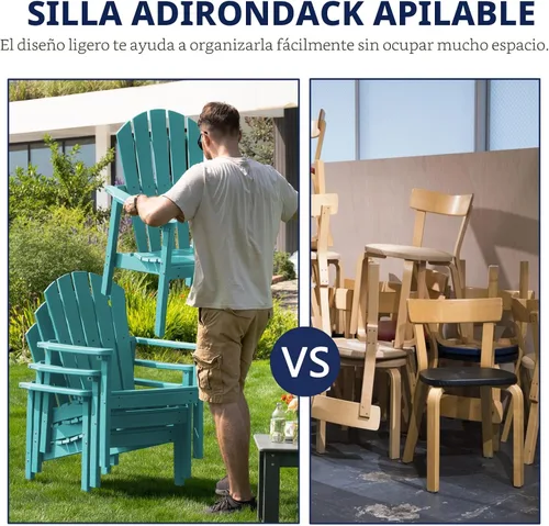 Miniatura 3 de nevilywood Juego de 4 sillas Adirondack compactas apilables de polietileno de alta densidad de 26.3 pulgadas de ancho, diseño duradero, ahorro