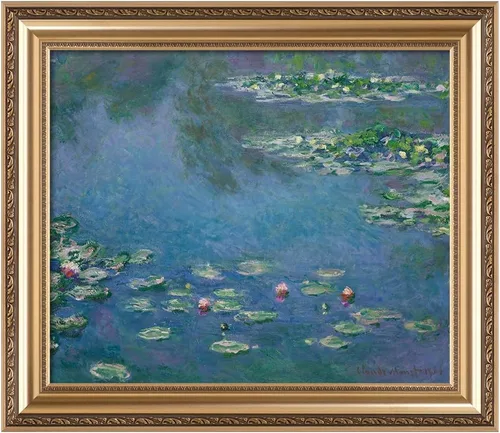 Miniatura 73 de IPIC - Reproducción artística de los lirios de agua de Claude Monet 1906, impresiones giclée coinciden con el marco dorado clásico, arte de pared