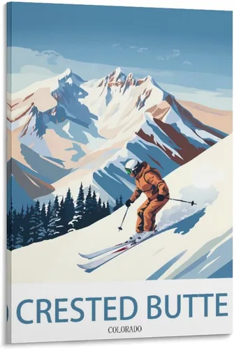 Crested Butte Colorado - Póster de viaje vintage de esquí de 08 x 12 pulgadas (7.9 x 11.8 in) para pared, pintura en lienzo para sala de estar,