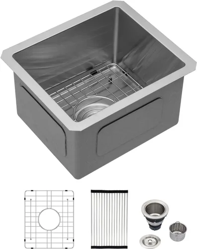Miniatura 13 de Logmey Fregadero de cocina de montaje inferior de 33 pulgadas 33x19 Fregaderos de acero inoxidable SUS304 calibre 16 hechos a mano de un solo