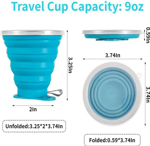 Miniatura 2 de Paquete de 4 tazas de viaje de 9.1 fl oz/9 oz de acero inoxidable de silicona retráctiles plegables tazas de café plegables telescópicas tazas