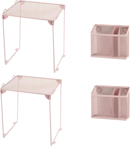 Miniatura 12 de Neudeco Pack 2, Estante de casillero de malla, organizador de casillero extra alto apilable, construcción plegable y metálica, se ajusta a Gris