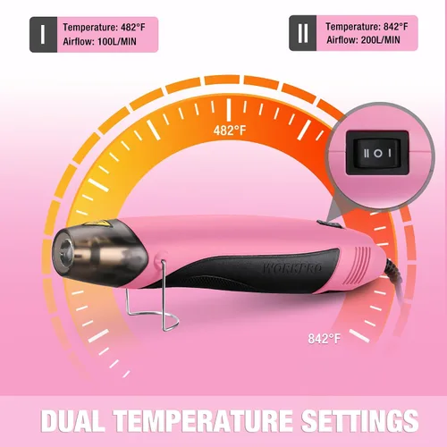 Miniatura 5 de WORKPRO Pistola de calor, mini pistola de aire caliente de 400 W con boquilla reflectora, 2 ajustes de temperatura de 482 ℉ (482.0 °F)/842 ℉