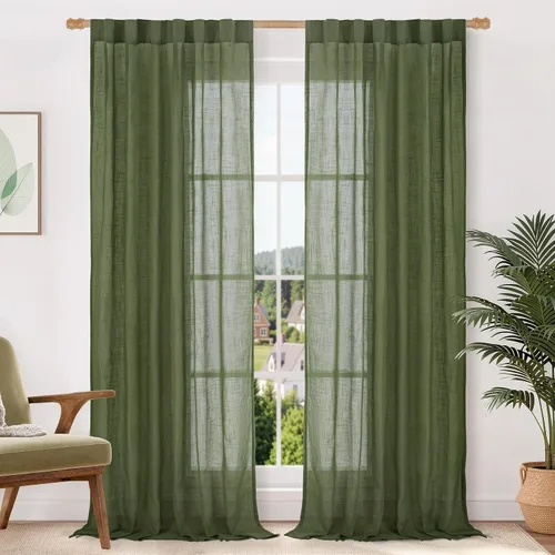 Miniatura 53 de LAMIT Cortinas de lino beige de 30 pulgadas de largo para ventanas pequeñas, cortinas semitransparentes filtrantes de luz, pestaña trasera