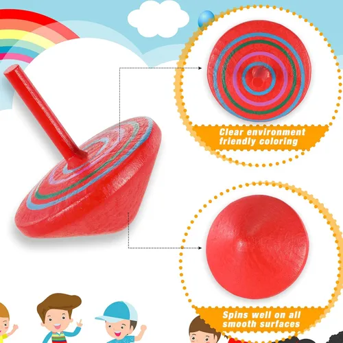Miniatura 4 de Aoriher Tops giratorios de madera para niños, coloridos giroscopios de madera, juguetes educativos de jardín de infantes, tops giratorios