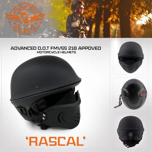 Miniatura 4 de Milwaukee Helmets MPH9831DOT Rascal - Casco de motocicleta 2 en 1 de cara abierta 3/4, negro brillante, para hombres y mujeres, talla S