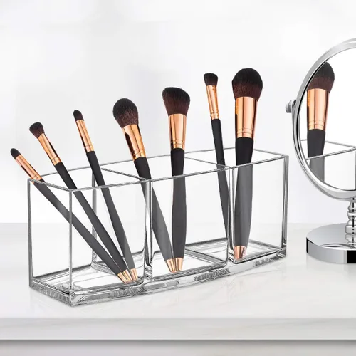 Miniatura 6 de Organizador de brochas de maquillaje transparente, organizador de brochas de maquillaje acrílico de alta calidad, 3 compartimentos, soporte