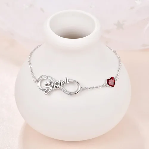 Miniatura 6 de Palpitate Pulsera Sister Infinity de plata de ley para mujer, joyería con piedra natal