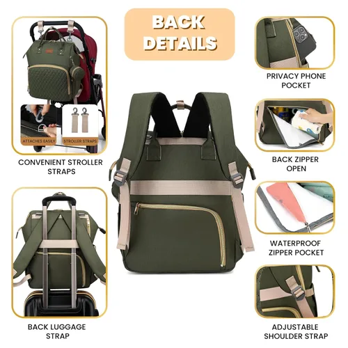 Miniatura 4 de ROSEGIN Mochila para pañales con cambiador, funda para chupete, bolsa de bebé para niños y niñas pequeños, grande, elegante, impermeable, bolsa