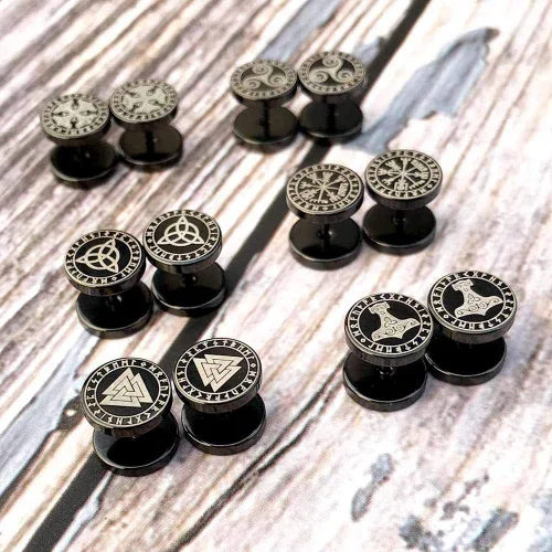 Miniatura 6 de FYLUN - Aretes vikingos para hombres, medidores falsos, aretes para hombre, aretes de runas vikingas, significado felicidad, riqueza, amor, fuerza