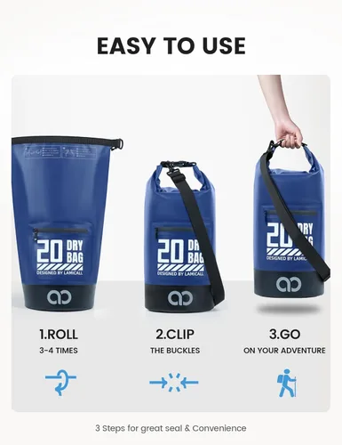 Miniatura 6 de Lamicall Bolsa seca, Bolsa impermeable - [Durable y Flotante] 5L/10L/20L/30L/40L Bolso seco con tapa enrollable con funda impermeable para el Azul