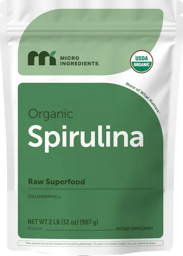 Micro Ingredients Espirulina en polvo orgánica, 2 libras | Algas azul-verde, rico en proteínas veganas, vitaminas y minerales | Fuente de clorofila